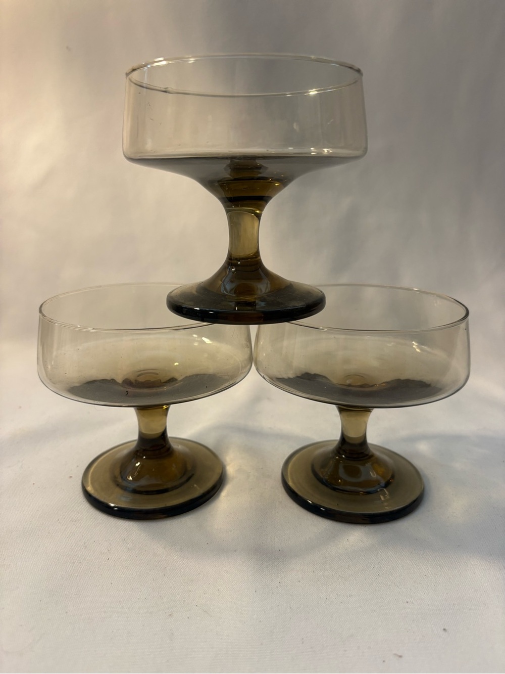 Set of 3 Vtg Libbey Tawny accent coupe glassrs